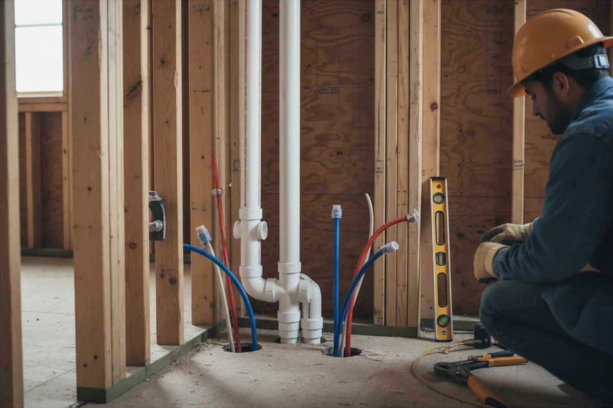 Drain and supply rough-in during Sump Pump Repair in Durant